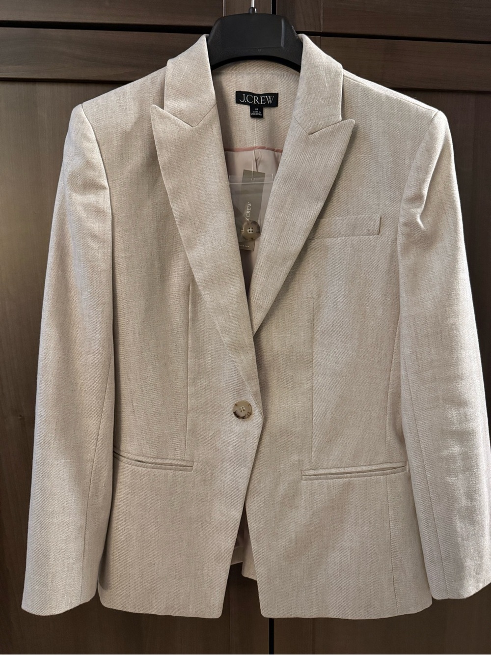 NWT J. Crew Alexandra Blazer, Stretch Linen Blend, Flax Ivory, Beige, Size 8P